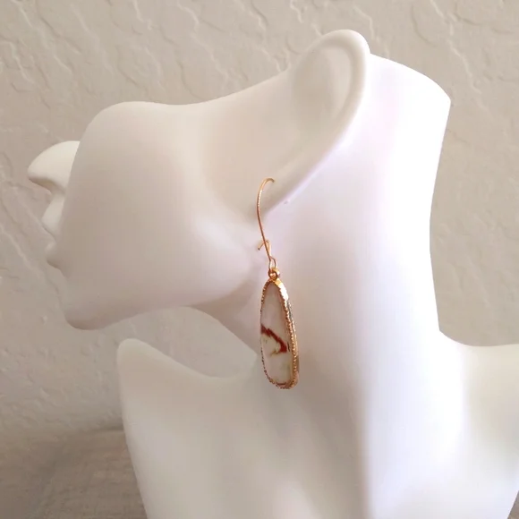 #2 New! 18k Gold Plated Marbled Stone Dangle Earrings - Picture 4 of 7